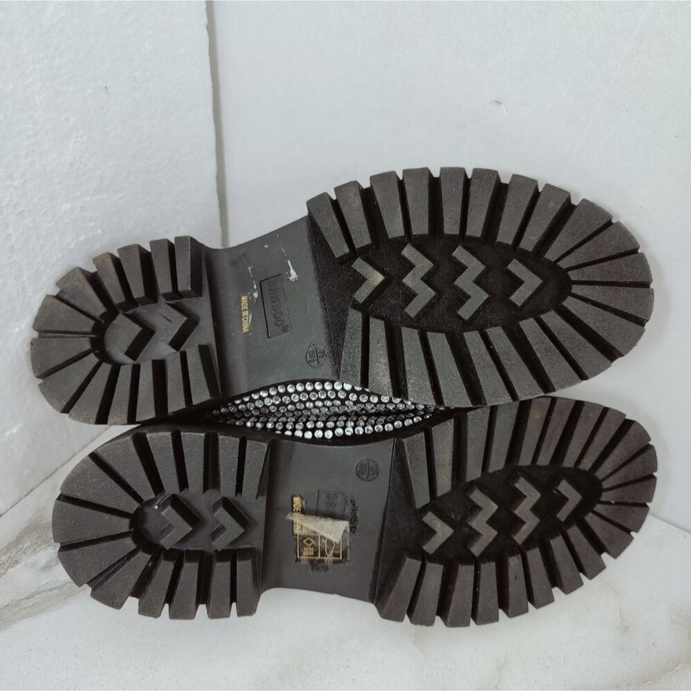 Bamboo Miranda Black Rhinestone Platform Lug Sole Chunky Loafers, 7.5 - Picture 7 of 11